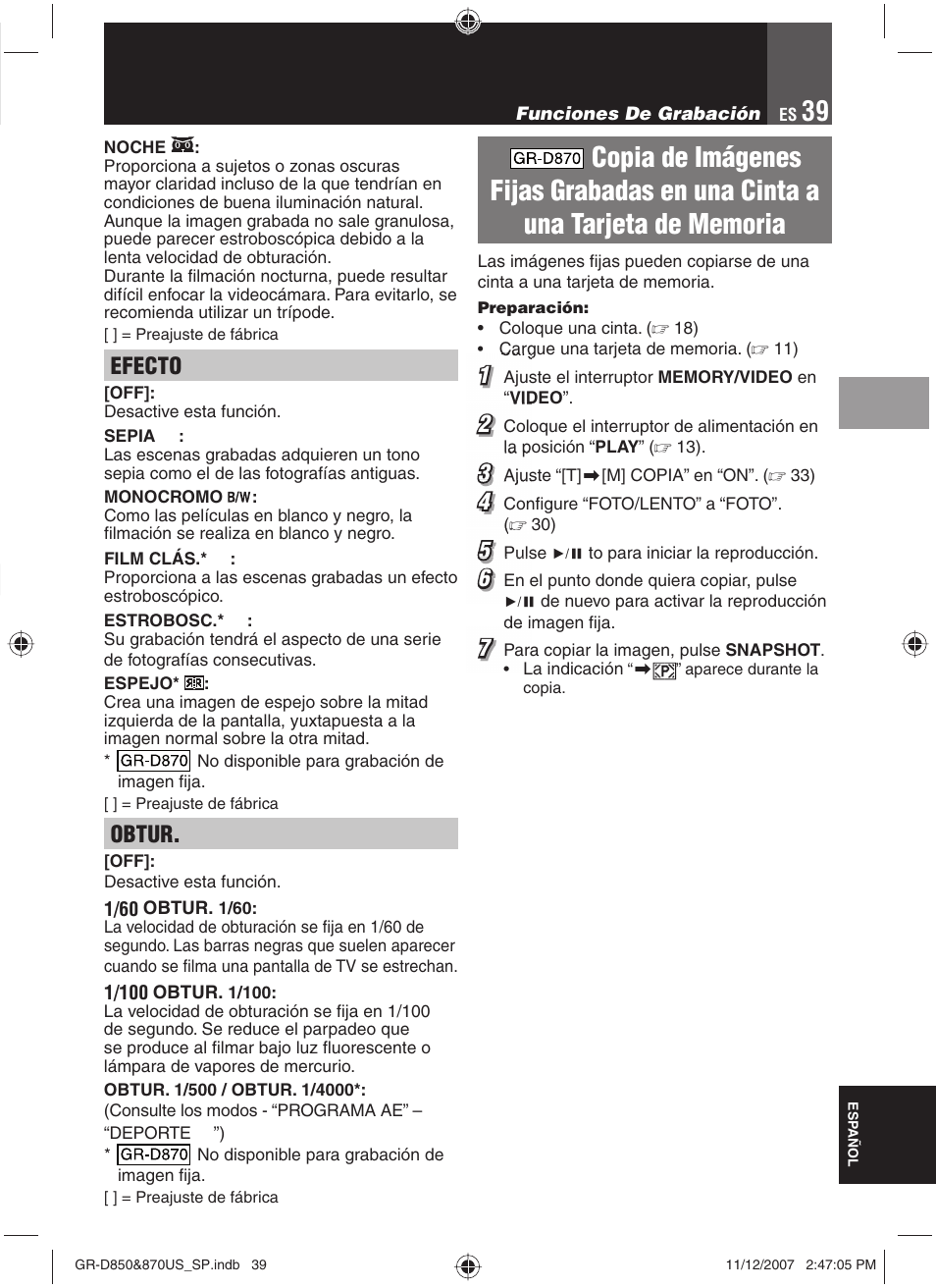 Efecto, Obtur | JVC GR-D850U User Manual | Page 89 / 104