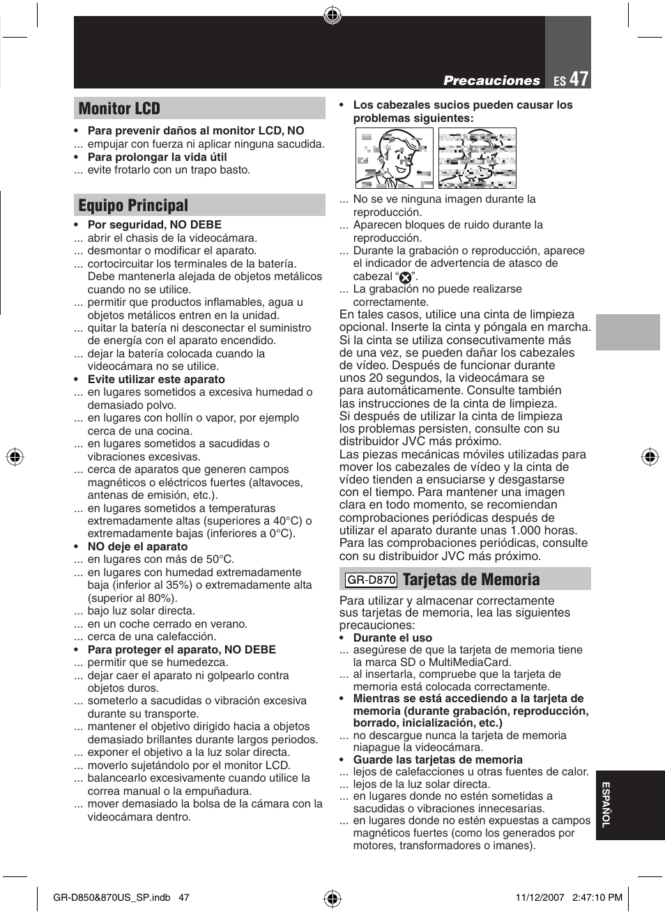 Monitor lcd, Equipo principal | JVC GR-D850U User Manual | Page 97 / 104