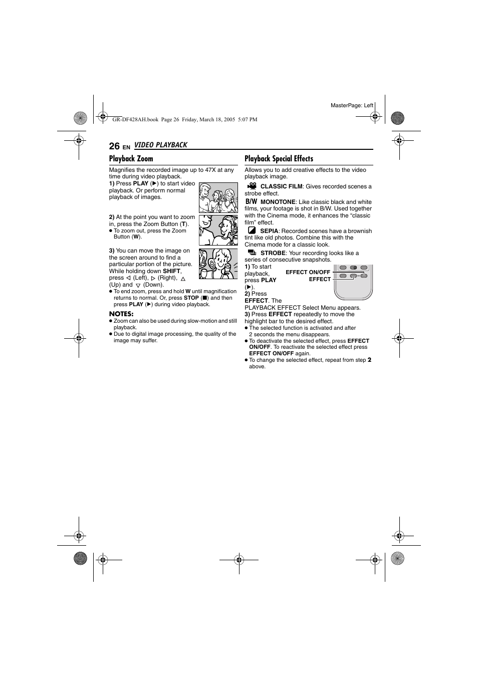 Playback zoom, Playback special effects, Pg. 26) | JVC GR-DF428 User Manual | Page 26 / 56