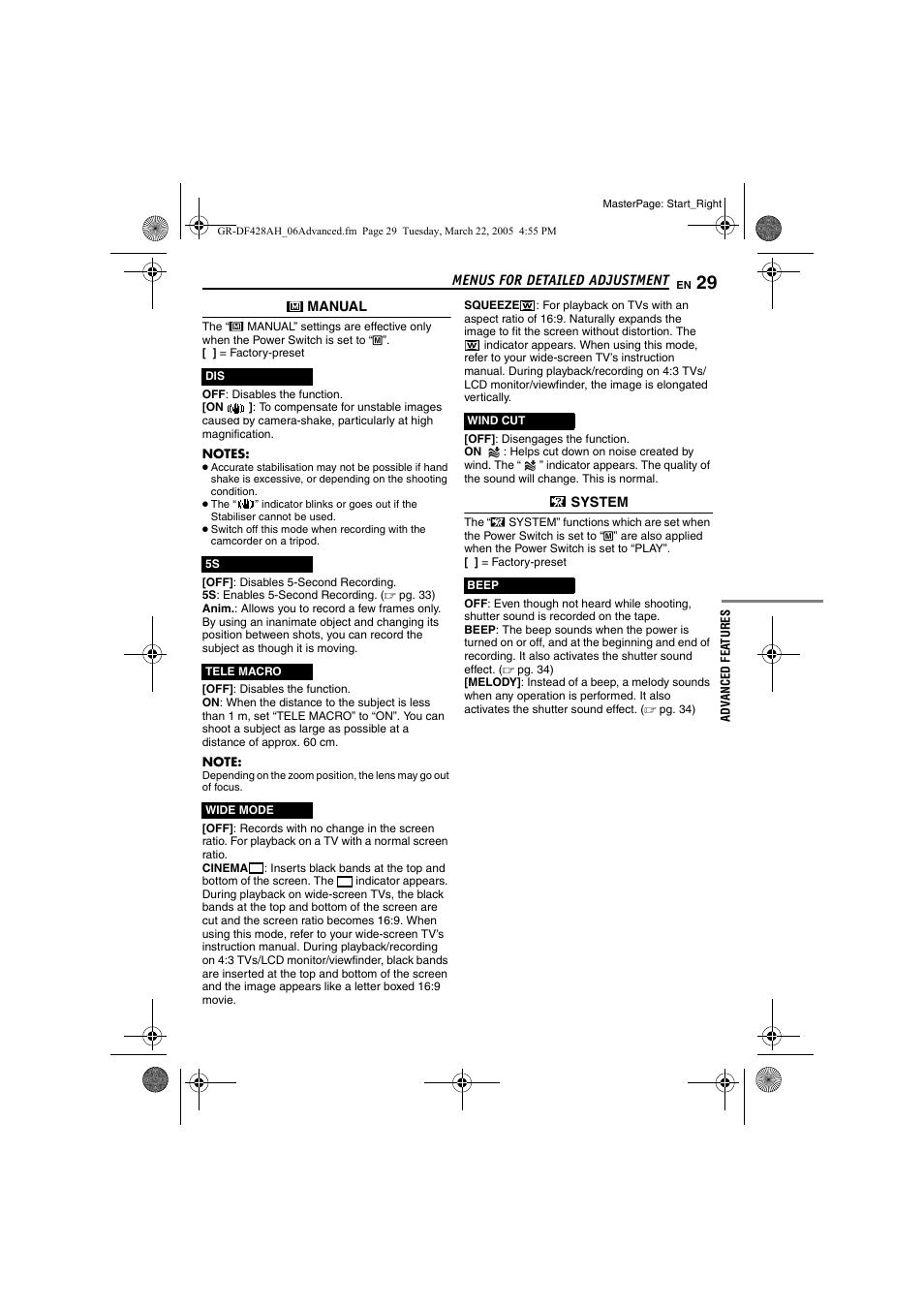 Pg. 29), E 29 | JVC GR-DF428 User Manual | Page 29 / 56