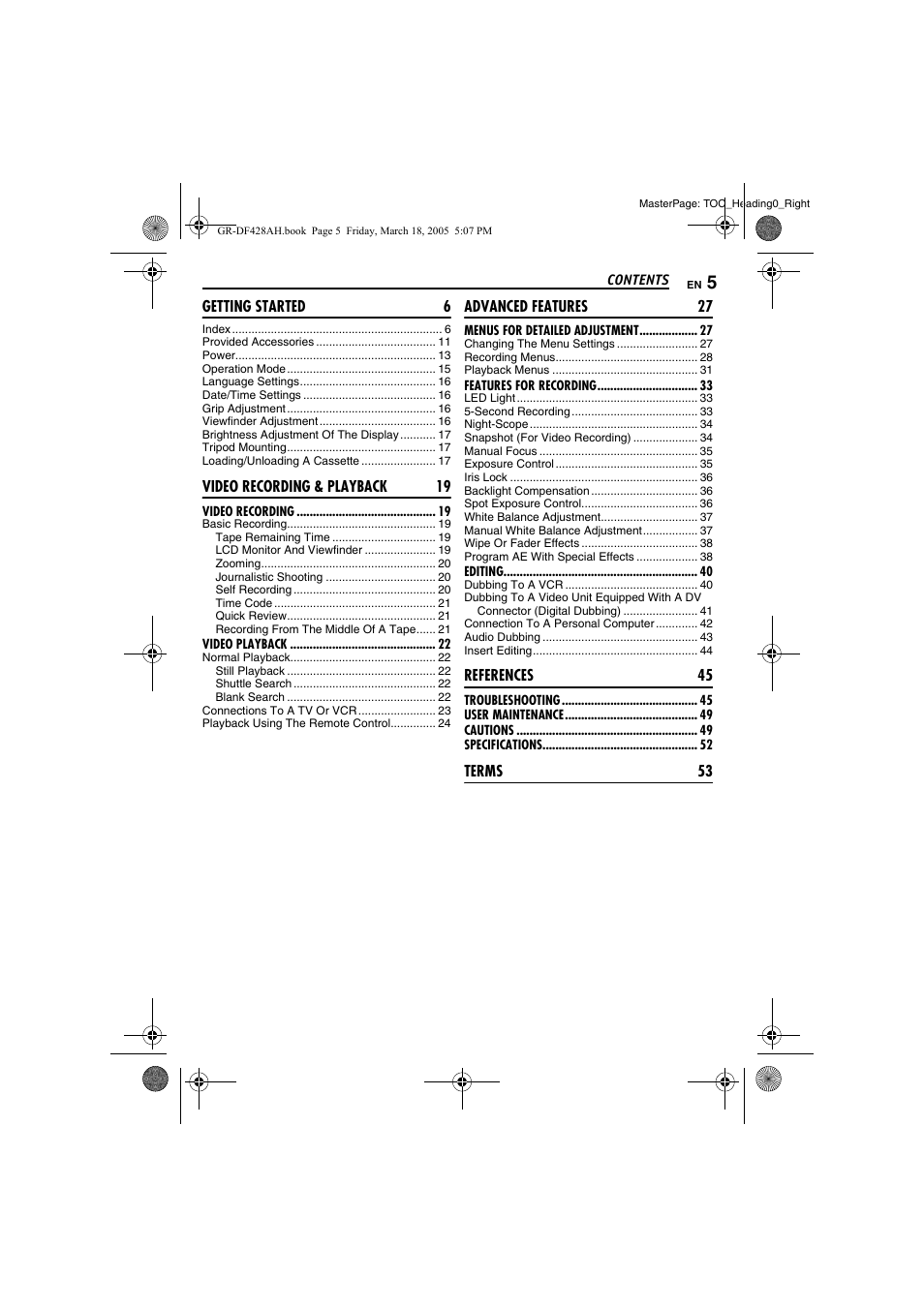 JVC GR-DF428 User Manual | Page 5 / 56