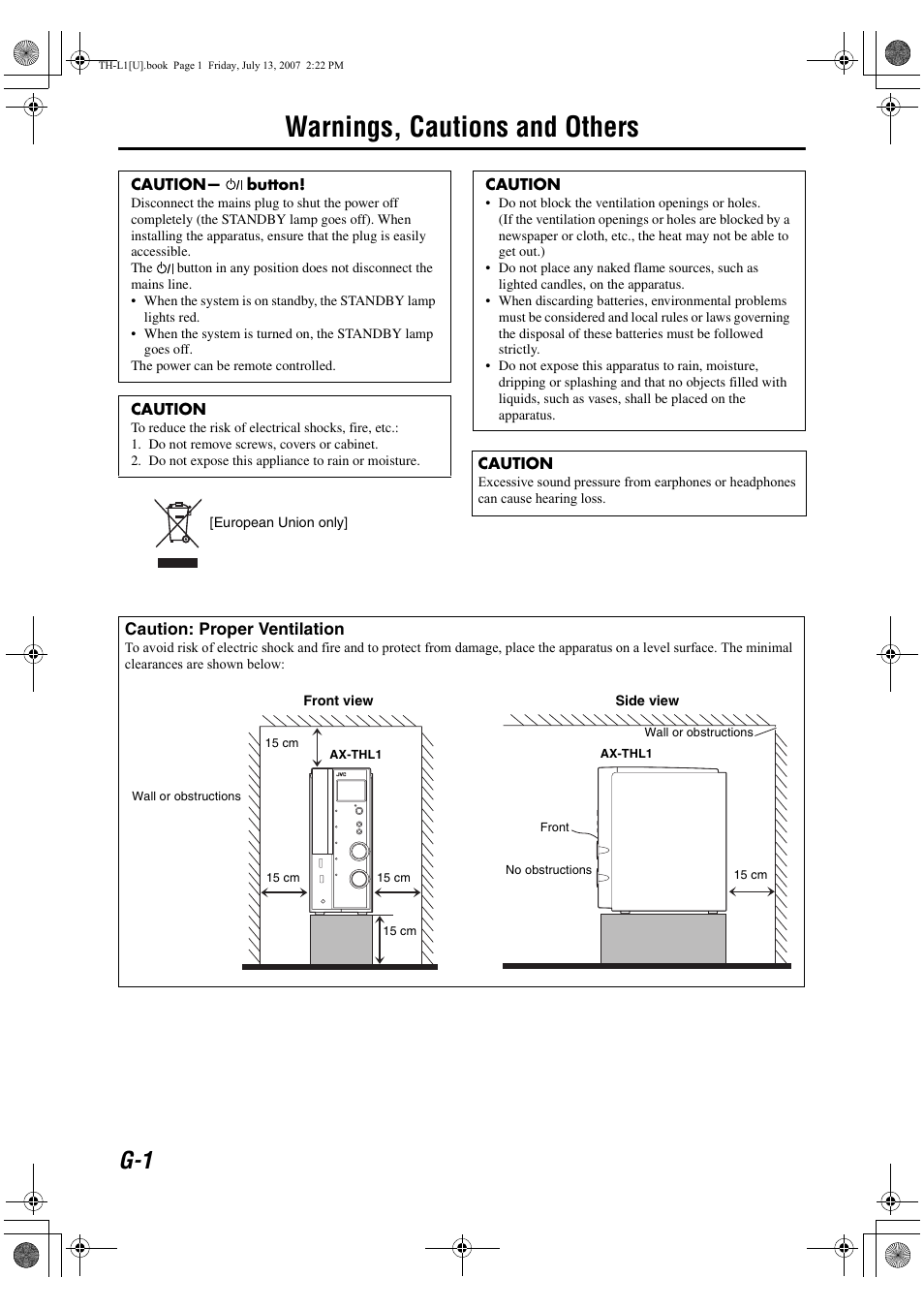 Warnings, cautions and others | JVC SP-THL1W User Manual | Page 2 / 36