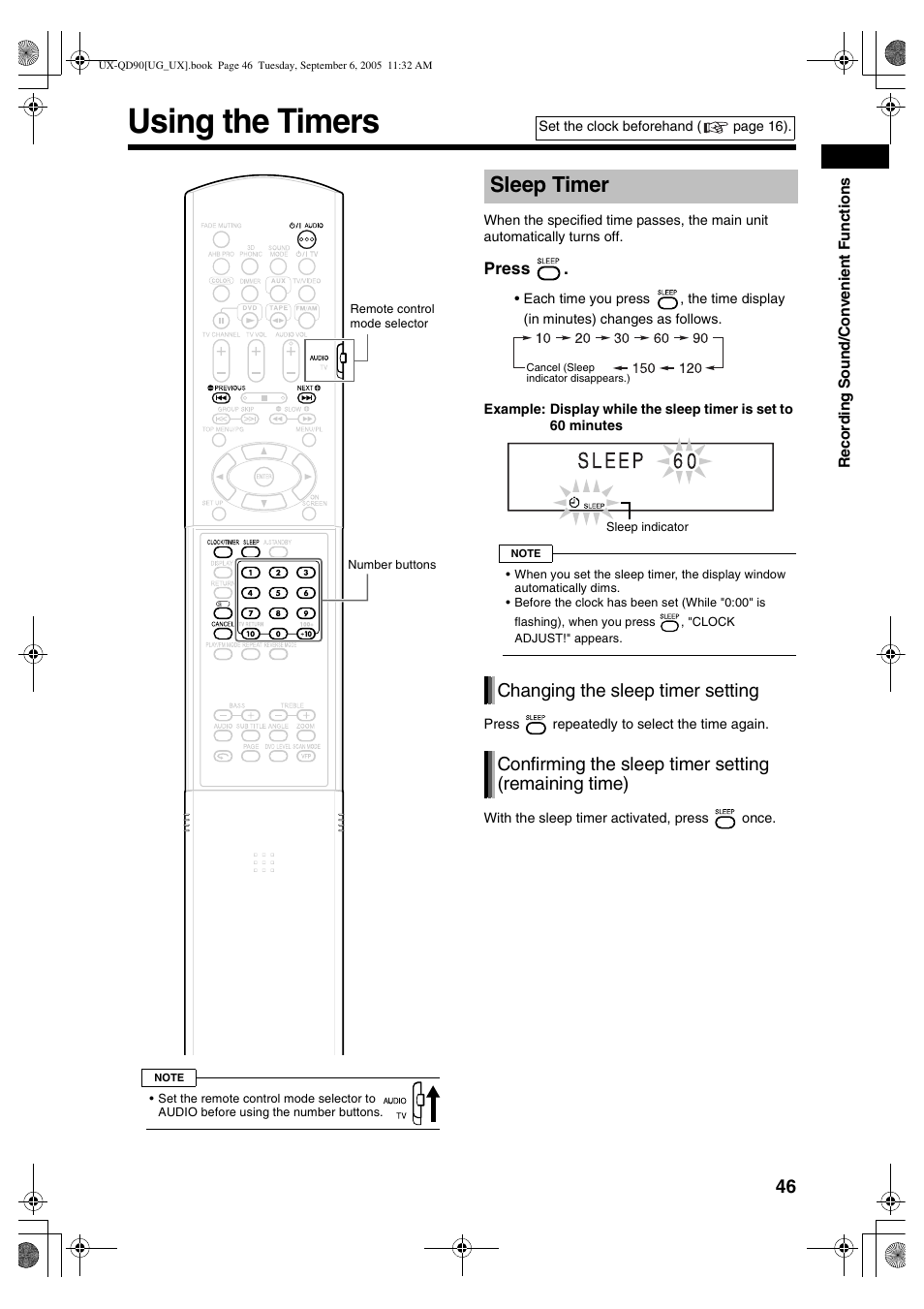 Convenient functions, Using the timers, Sleep timer | JVC UXQD90S User Manual | Page 107 / 116