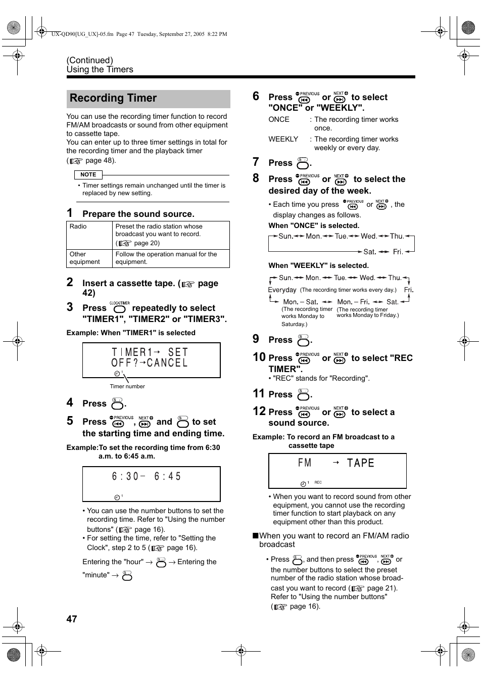 Recording timer | JVC UXQD90S User Manual | Page 108 / 116