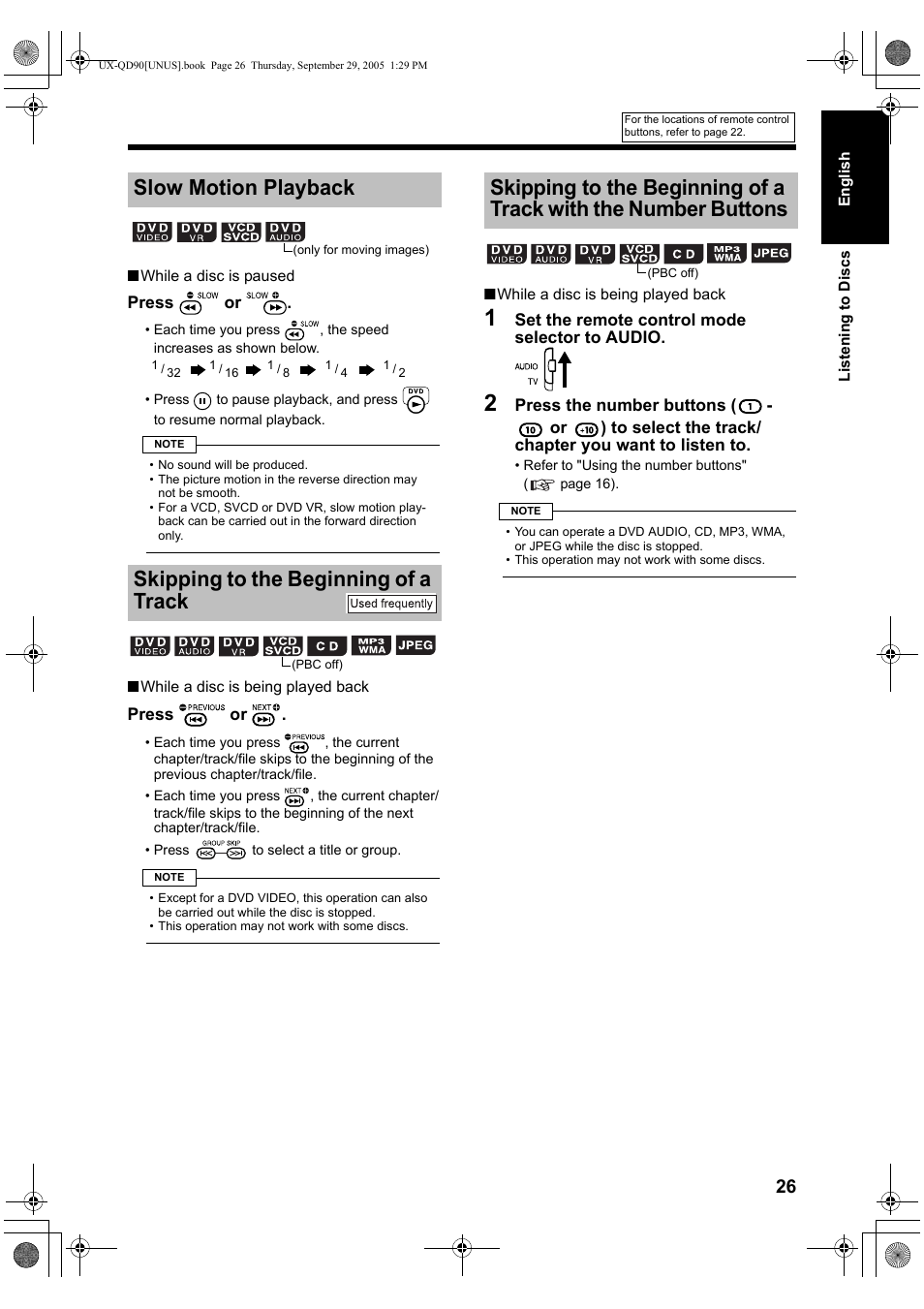 Slow motion playback, Skipping to the beginning of a track | JVC UXQD90S User Manual | Page 29 / 116