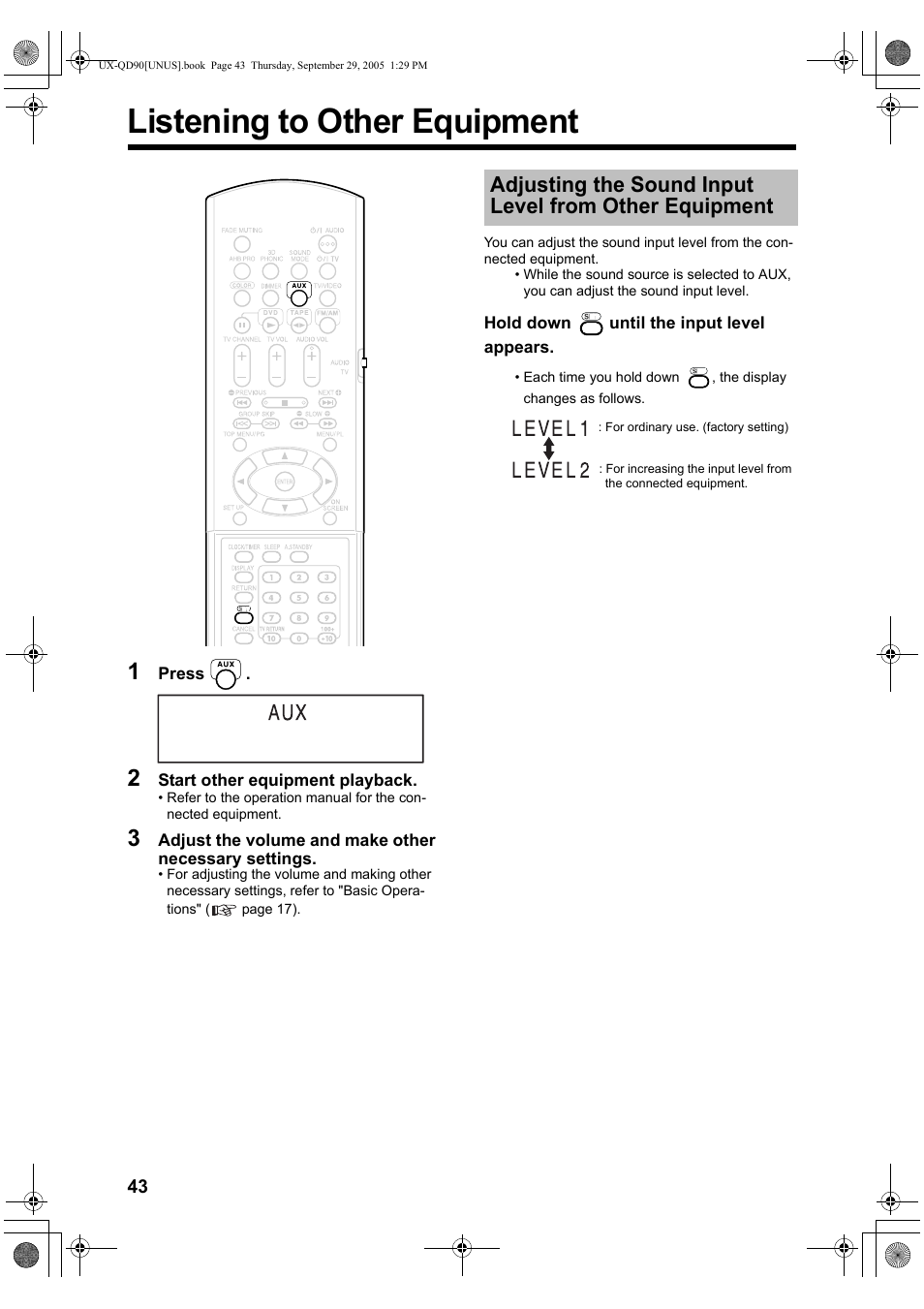 Listening to other equipment | JVC UXQD90S User Manual | Page 46 / 116