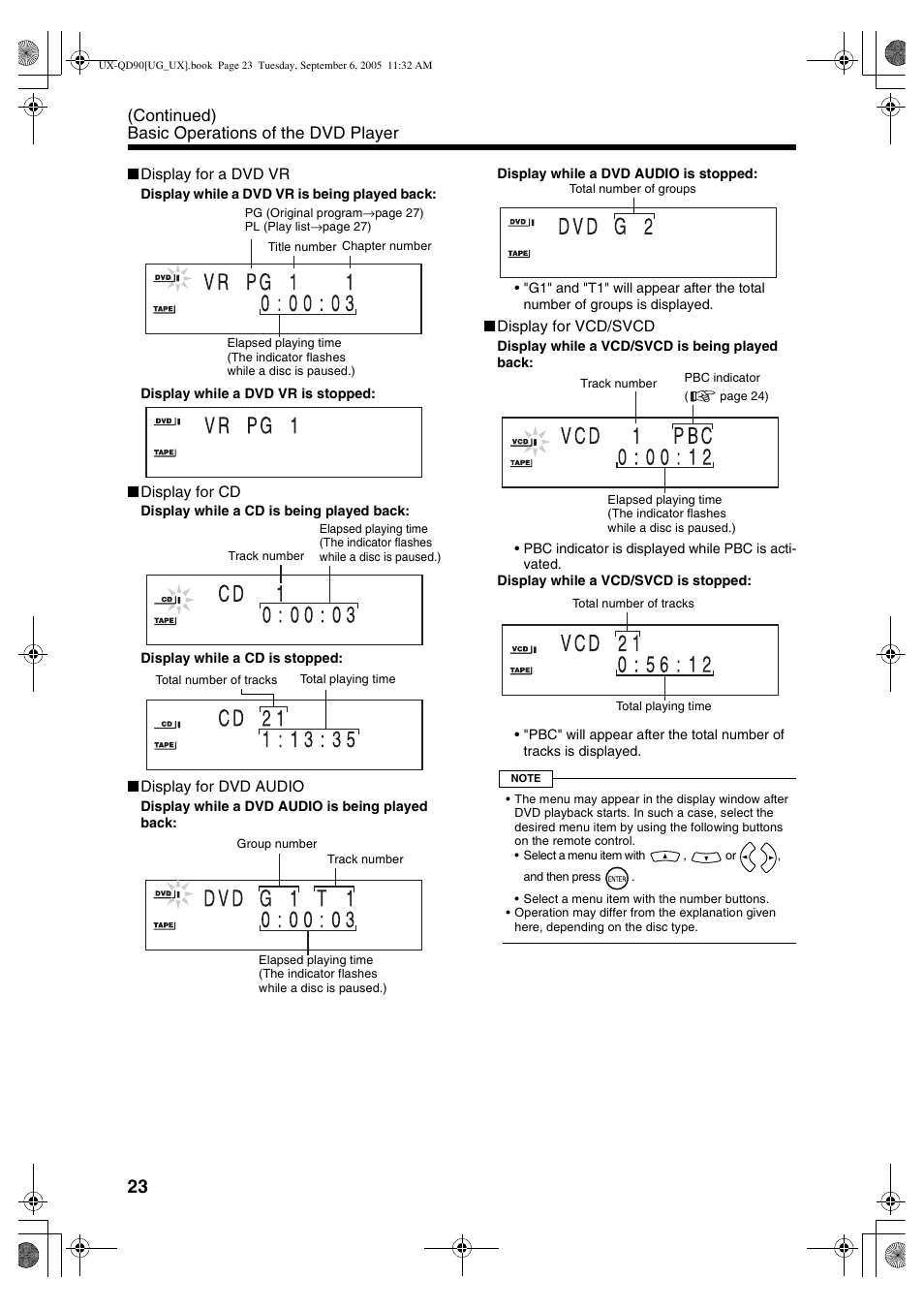 Continued) basic operations of the dvd player | JVC UXQD90S User Manual | Page 84 / 116