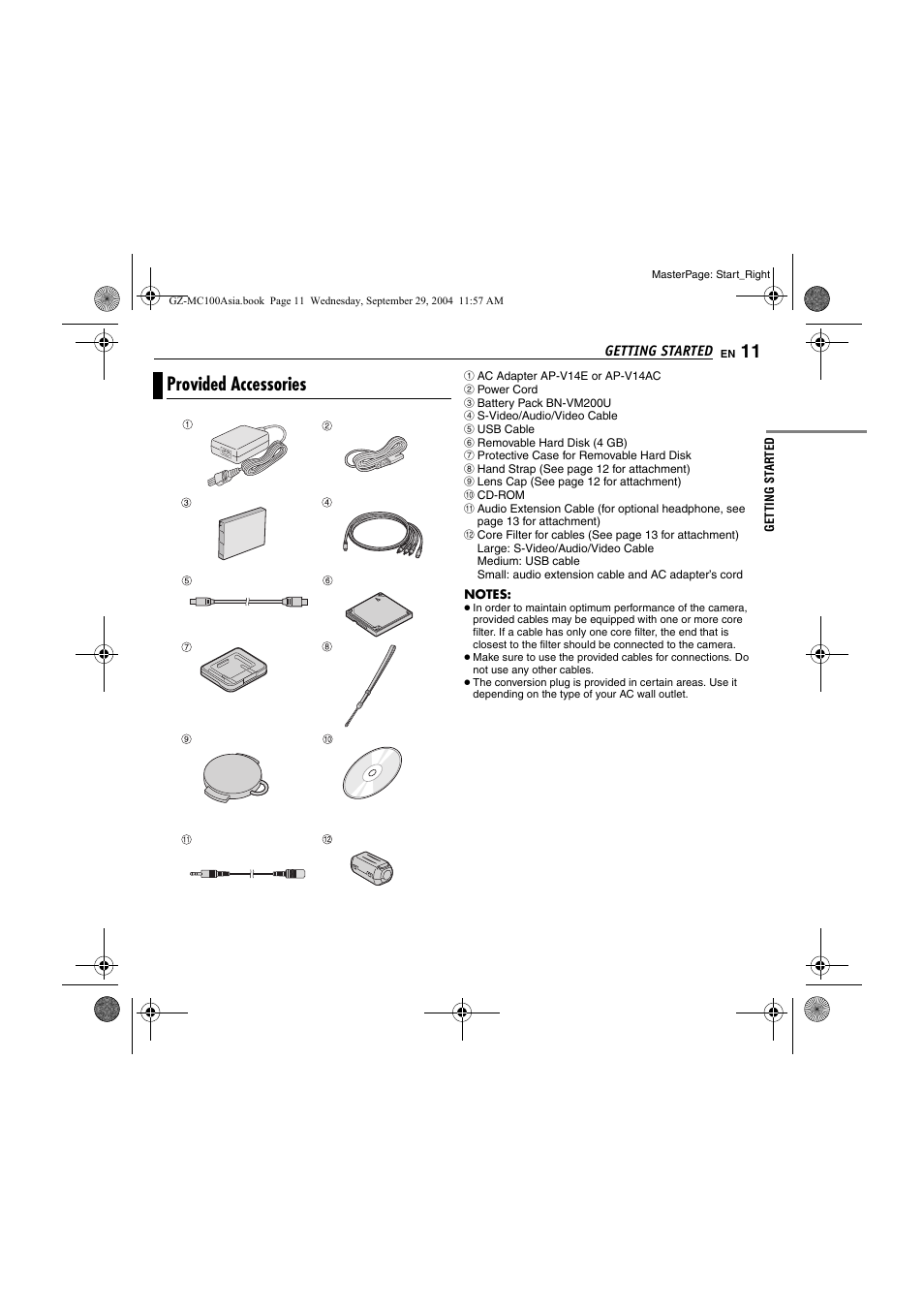 Provided accessories | JVC Everio GZ-MC100 User Manual | Page 11 / 44