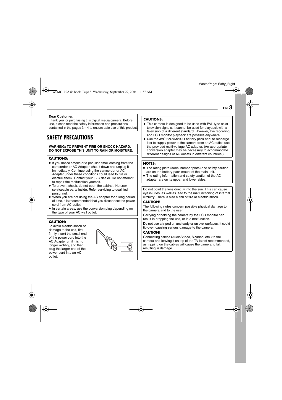 Safety precautions | JVC Everio GZ-MC100 User Manual | Page 3 / 44