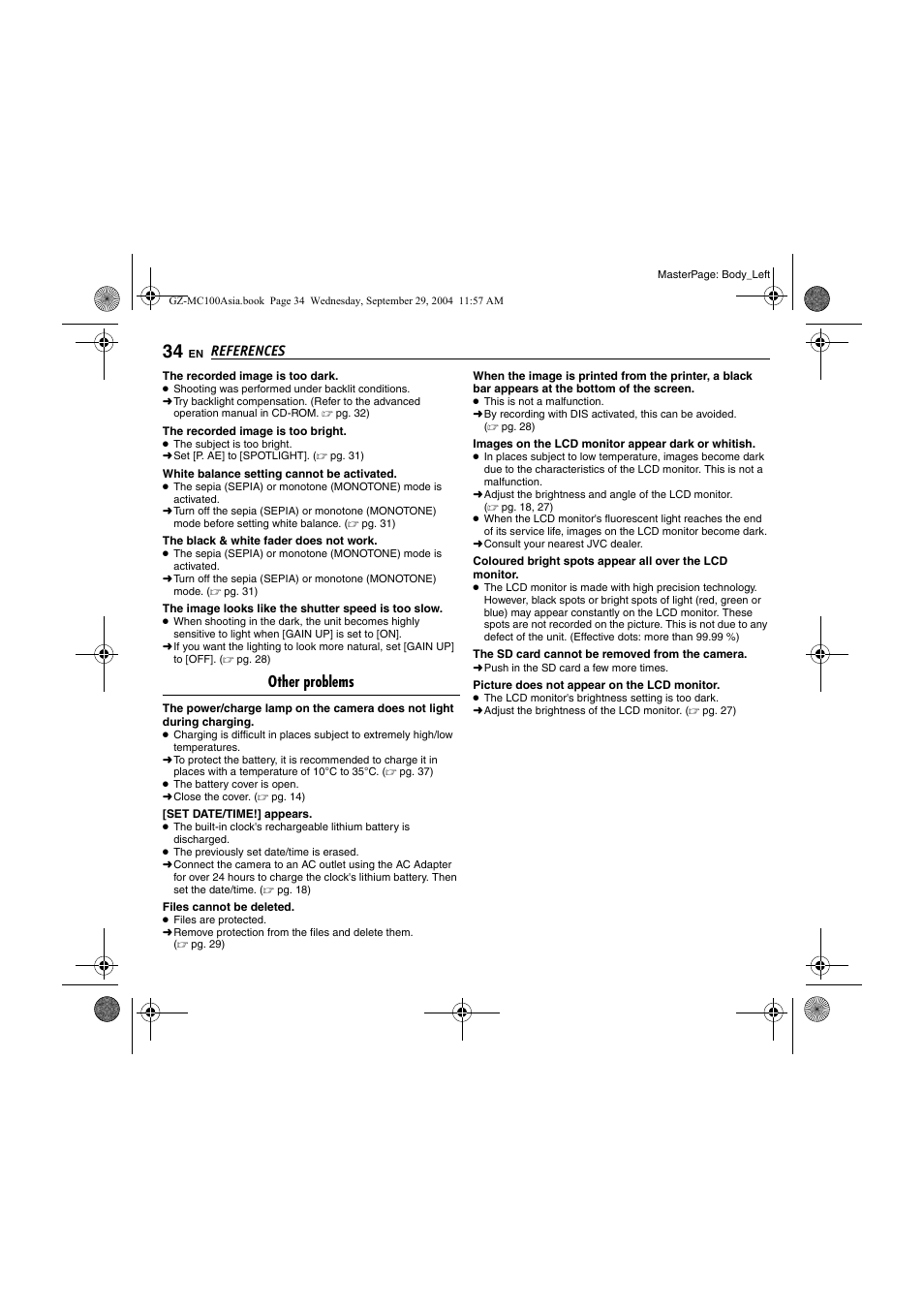 References, Other problems | JVC Everio GZ-MC100 User Manual | Page 34 / 44