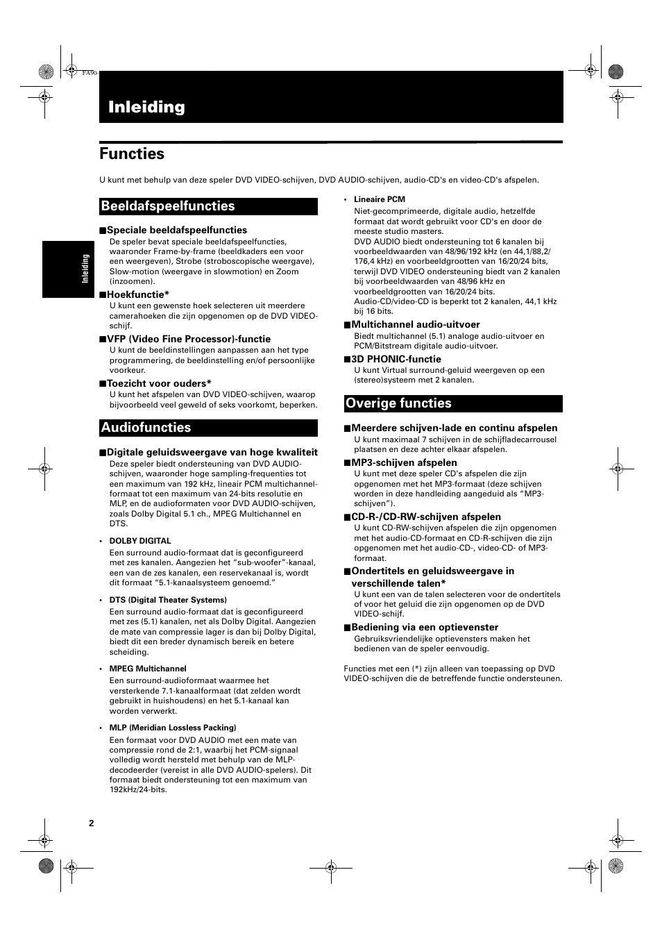 Inleiding functies | JVC XV-FA90BK User Manual | Page 4 / 40