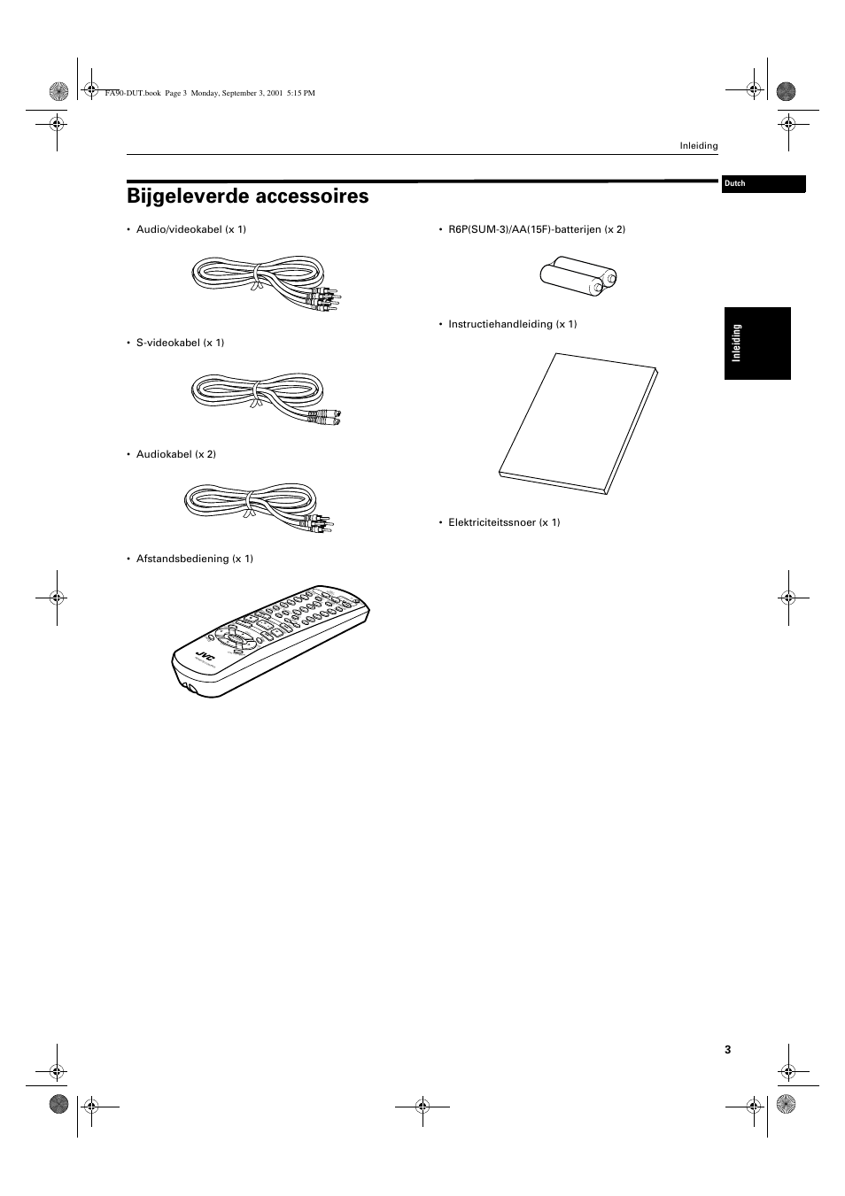 Bijgeleverde accessoires, S.f re q, Inleiding | Dutch | JVC XV-FA90BK User Manual | Page 5 / 40