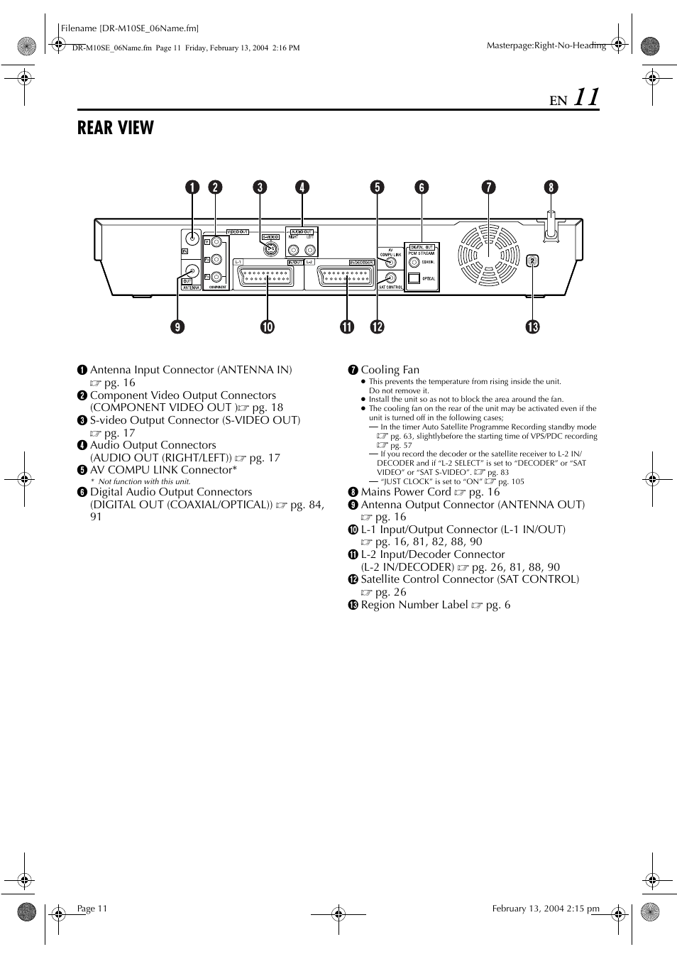 Rear view | JVC DR-M10S User Manual | Page 11 / 116