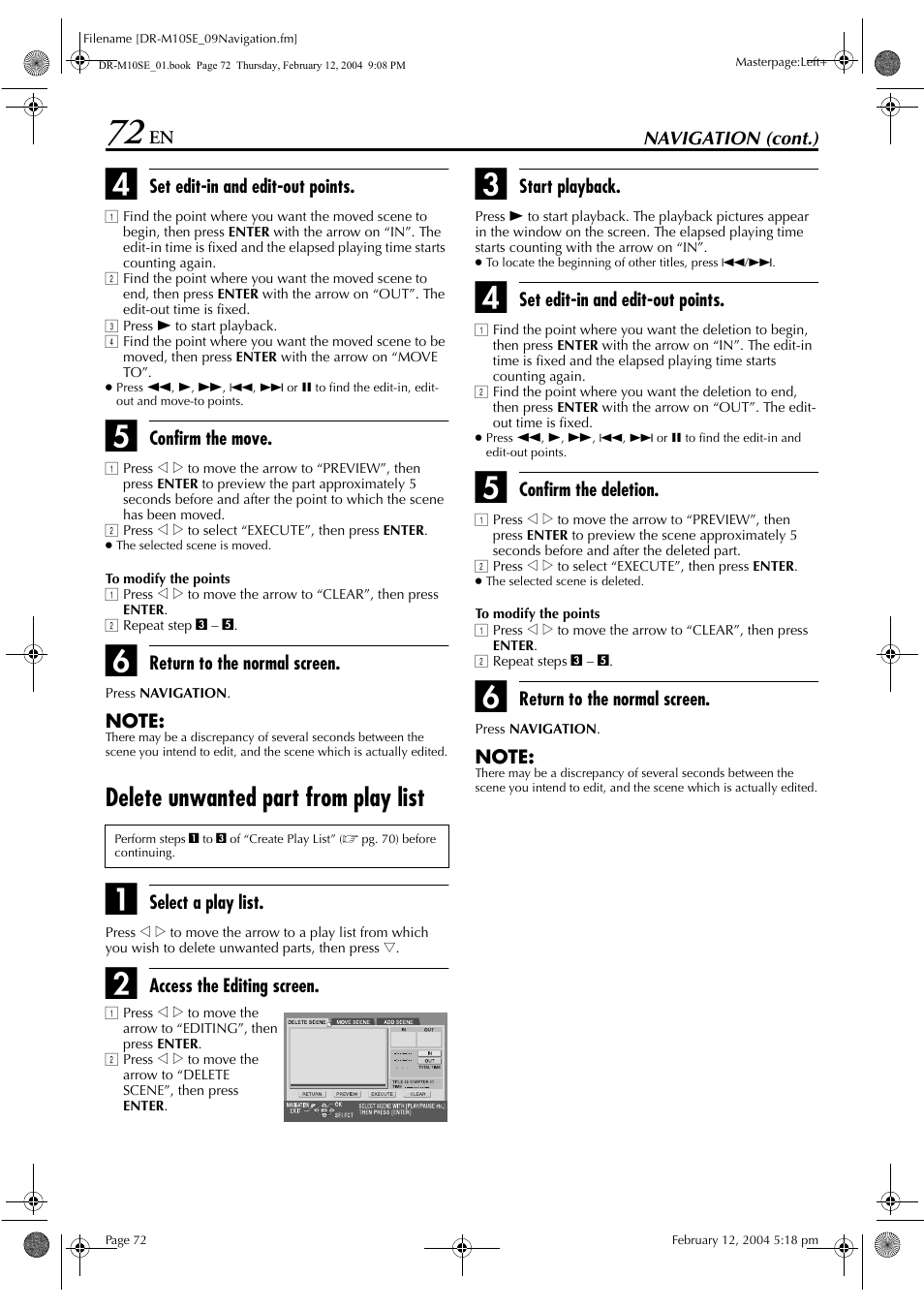 Delete unwanted part from play list | JVC DR-M10S User Manual | Page 72 / 116