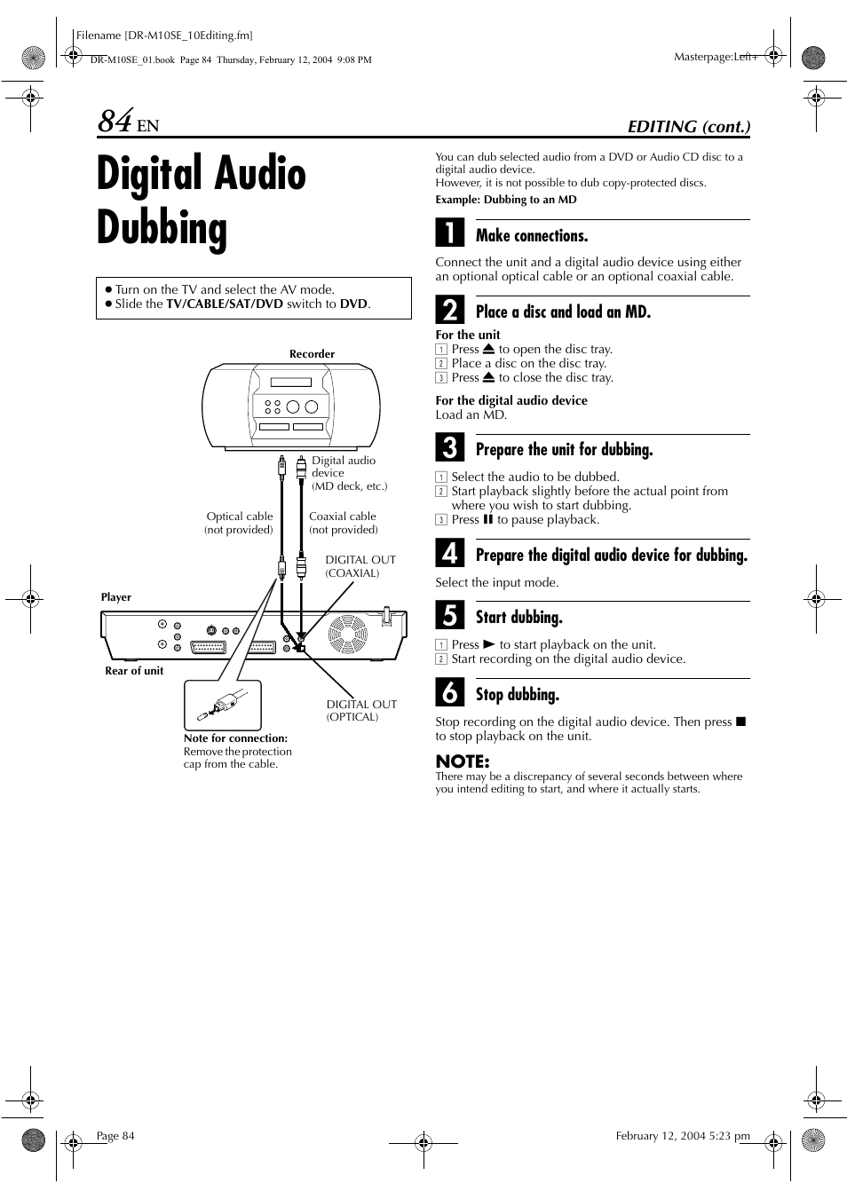 Digital audio dubbing, Pg. 84 | JVC DR-M10S User Manual | Page 84 / 116