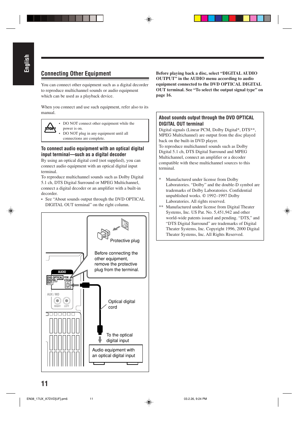 English, Connecting other equipment | JVC 0303MWMMDWJEM User Manual | Page 14 / 76