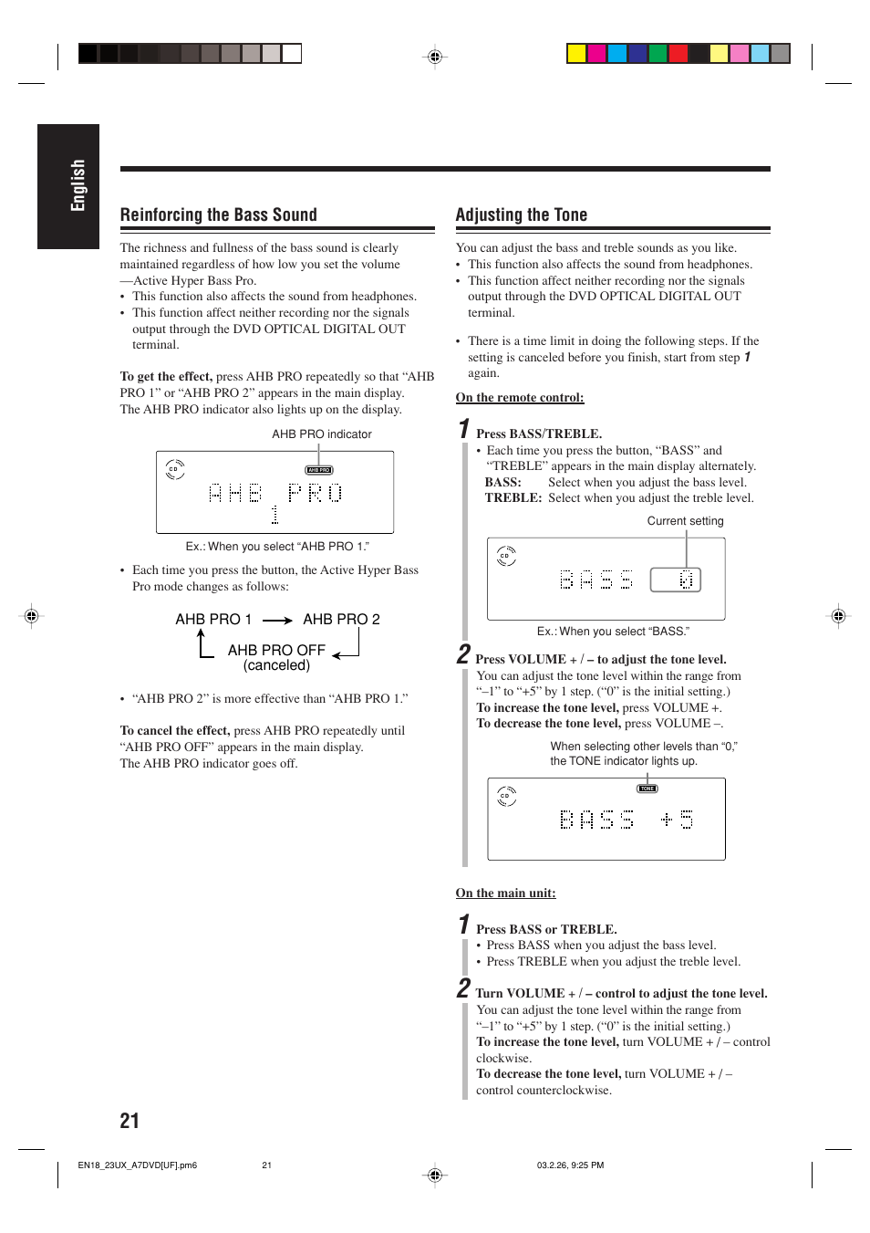 English adjusting the tone, Reinforcing the bass sound | JVC 0303MWMMDWJEM User Manual | Page 24 / 76