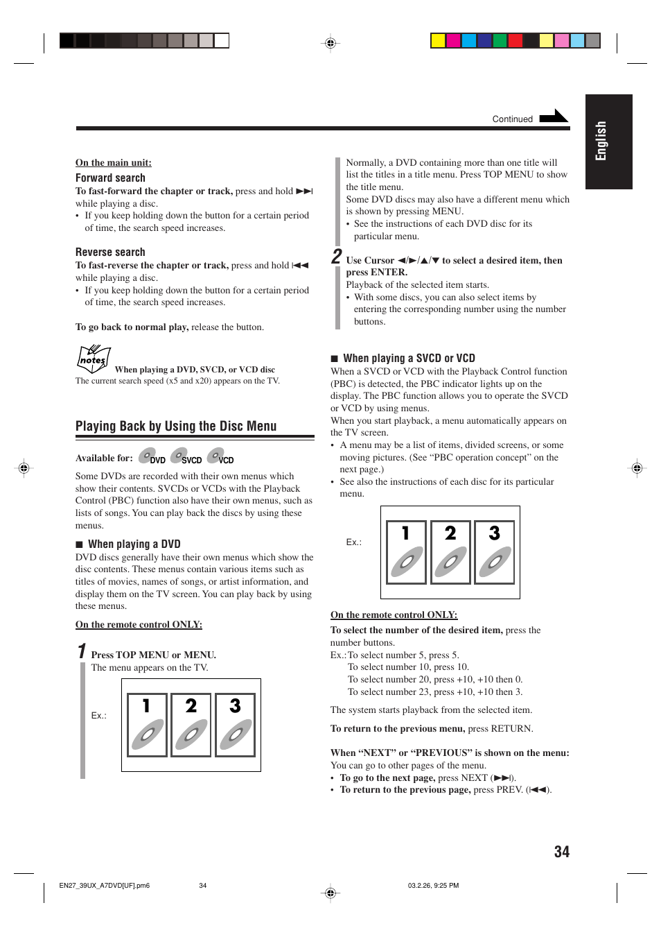 English, Playing back by using the disc menu | JVC 0303MWMMDWJEM User Manual | Page 37 / 76