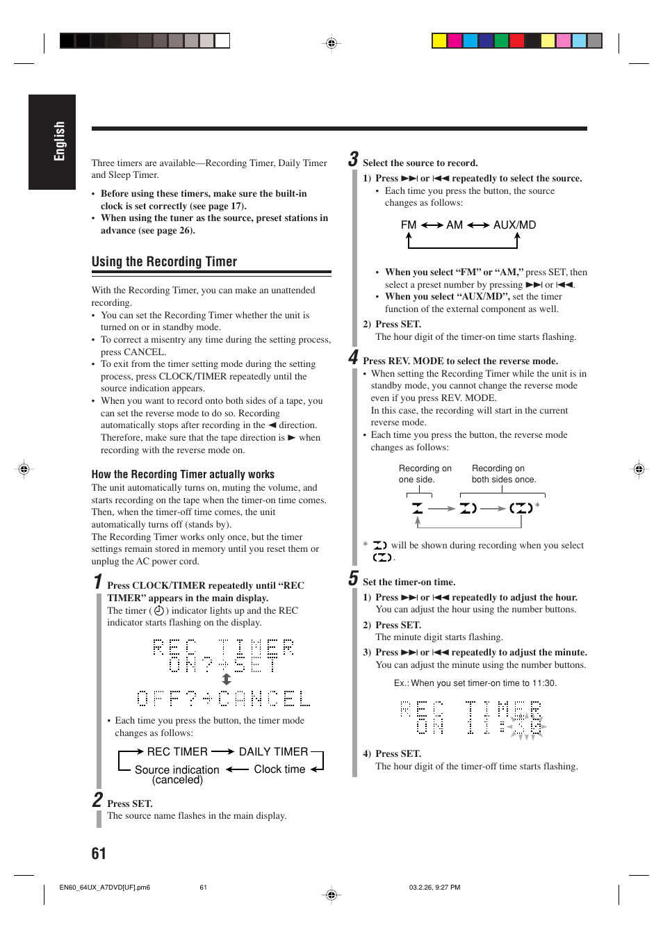 English, Using the recording timer | JVC 0303MWMMDWJEM User Manual | Page 64 / 76