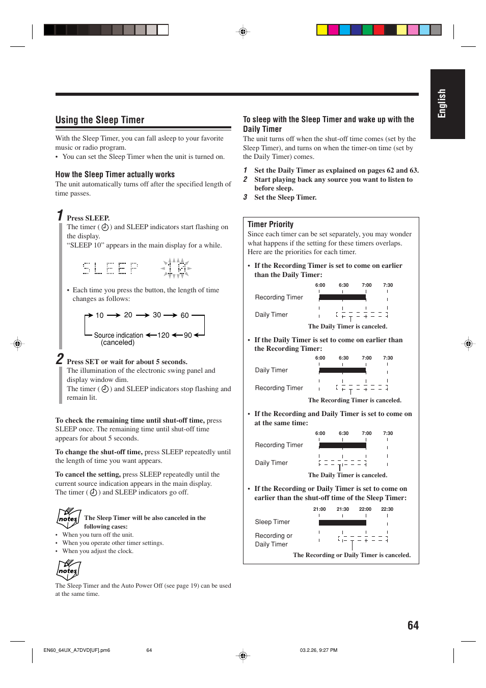 English using the sleep timer | JVC 0303MWMMDWJEM User Manual | Page 67 / 76