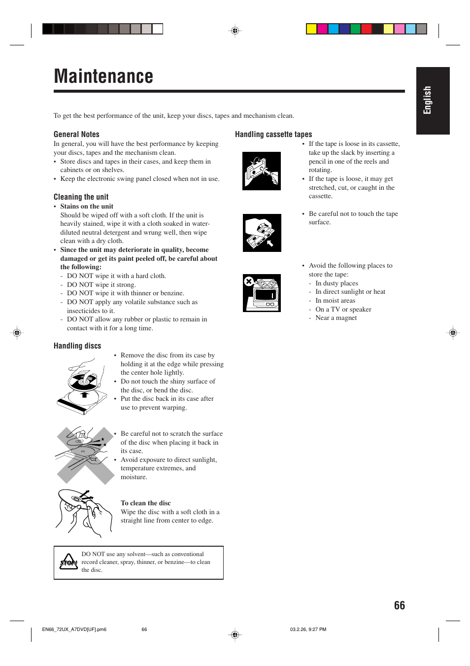 Maintenance, English | JVC 0303MWMMDWJEM User Manual | Page 69 / 76