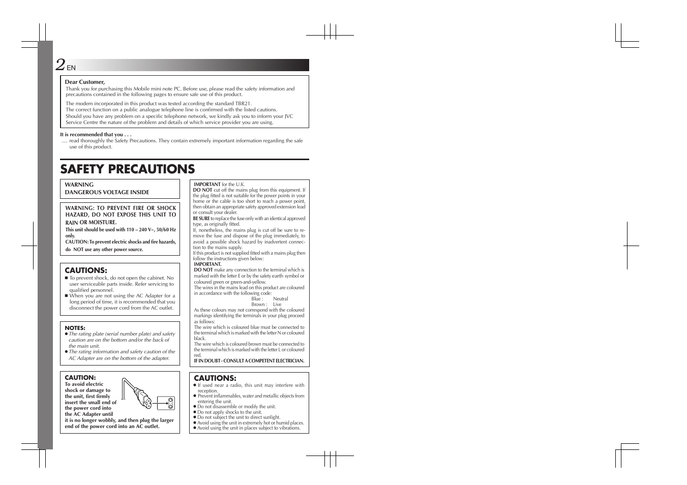 Safety precautions, Cautions | JVC MP-XP7210GB User Manual | Page 2 / 90