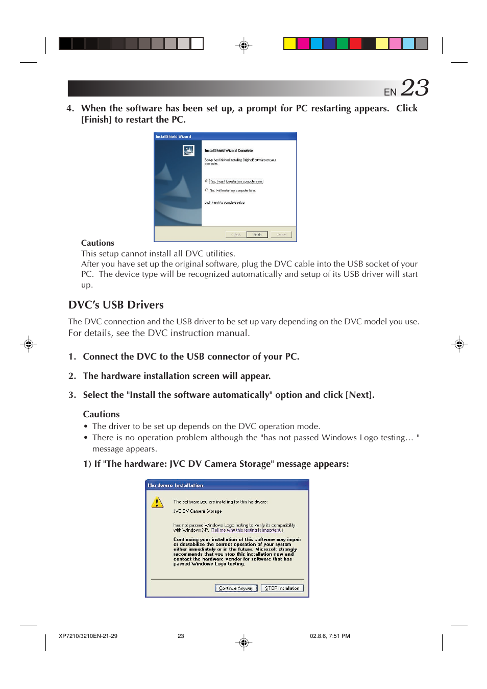 Dvc’s usb drivers | JVC MP-XP7210GB User Manual | Page 23 / 90