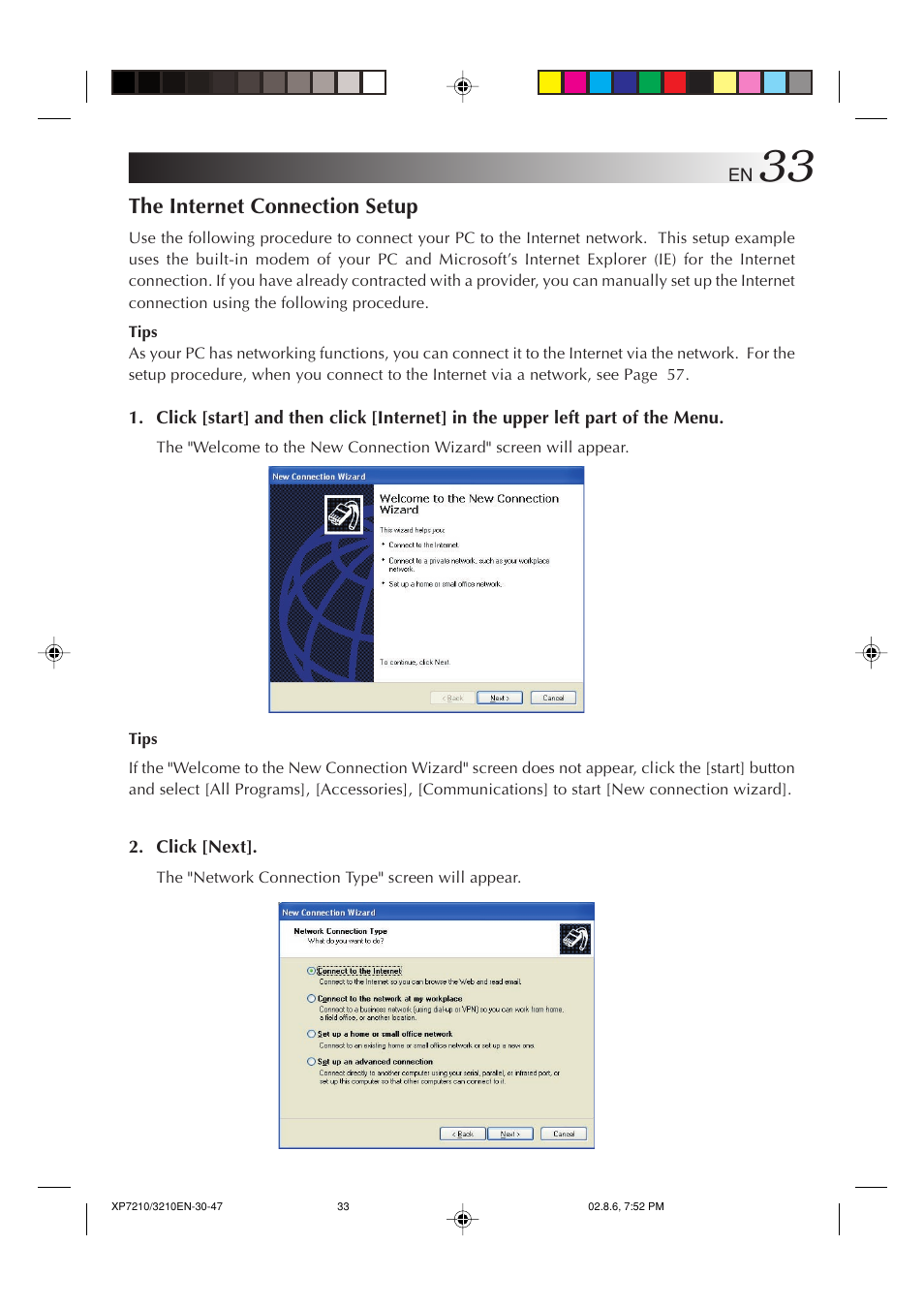 The internet connection setup | JVC MP-XP7210GB User Manual | Page 33 / 90