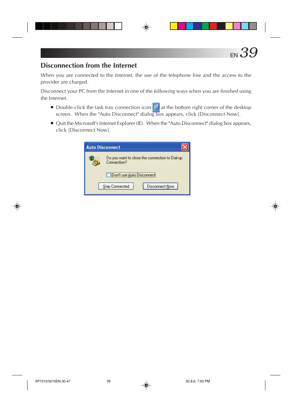 Disconnection from the internet | JVC MP-XP7210GB User Manual | Page 39 / 90