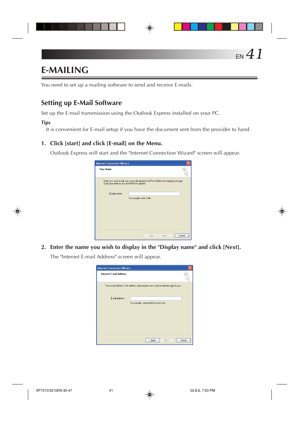 E-mailing | JVC MP-XP7210GB User Manual | Page 41 / 90