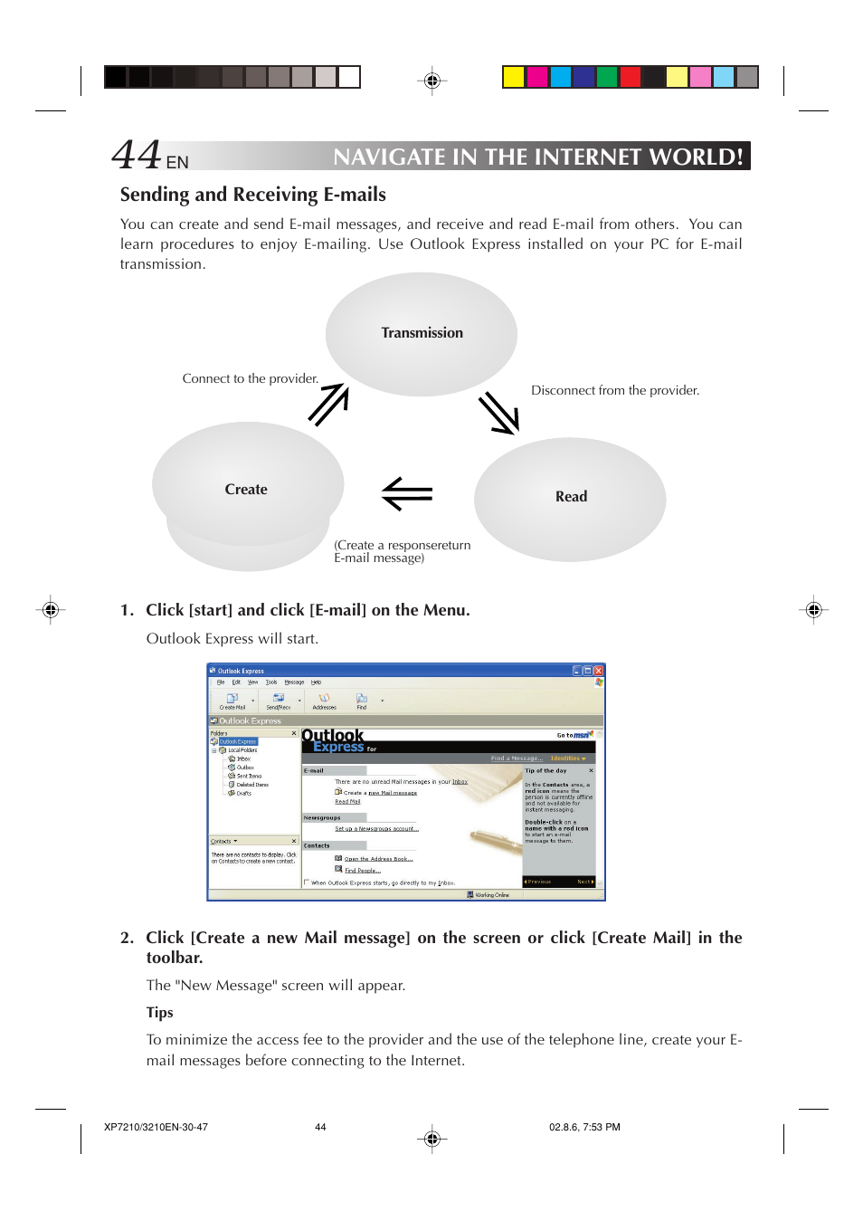 Navigate in the internet world, Sending and receiving e-mails | JVC MP-XP7210GB User Manual | Page 44 / 90