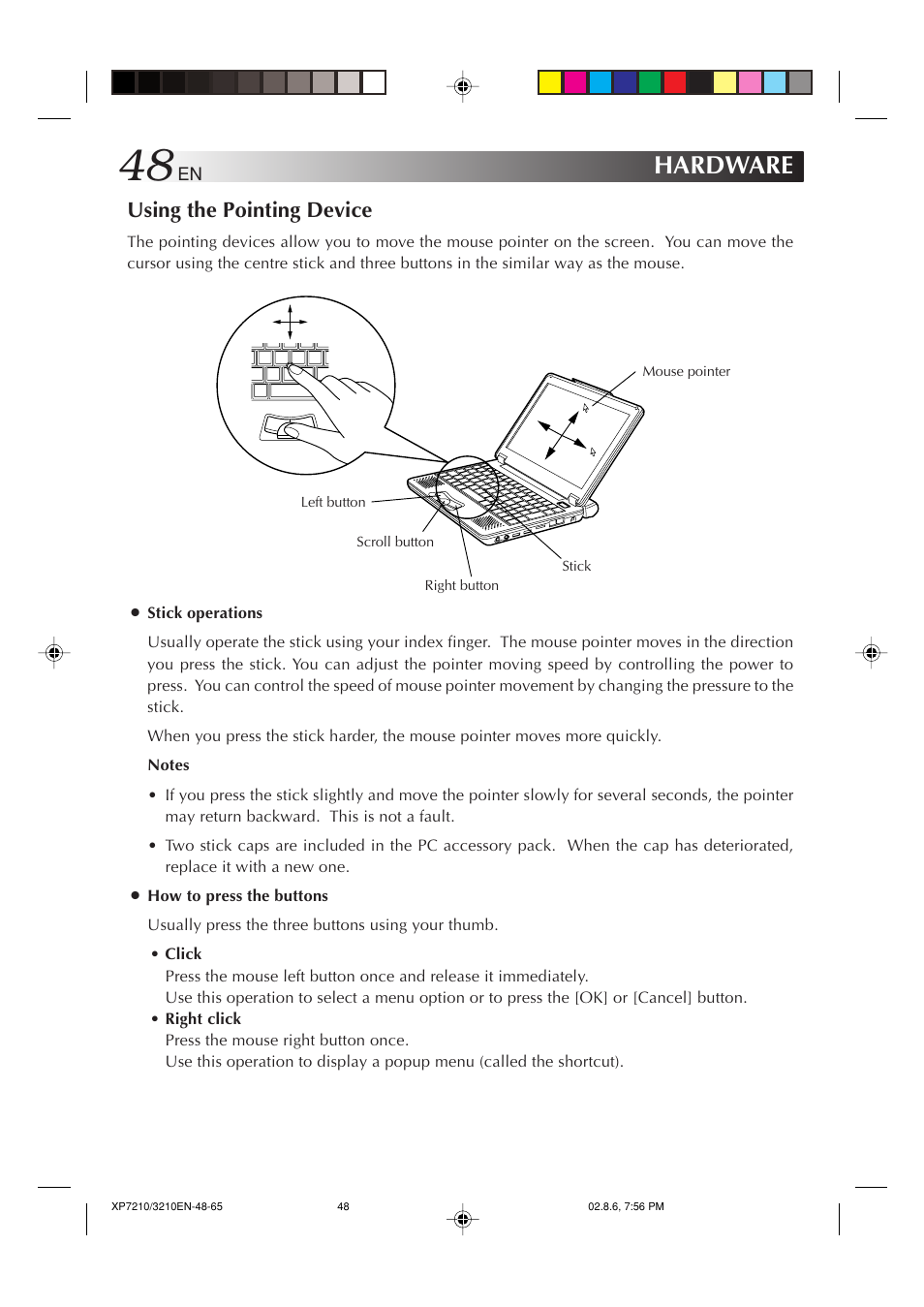 Using the pointing device, Hardware | JVC MP-XP7210GB User Manual | Page 48 / 90