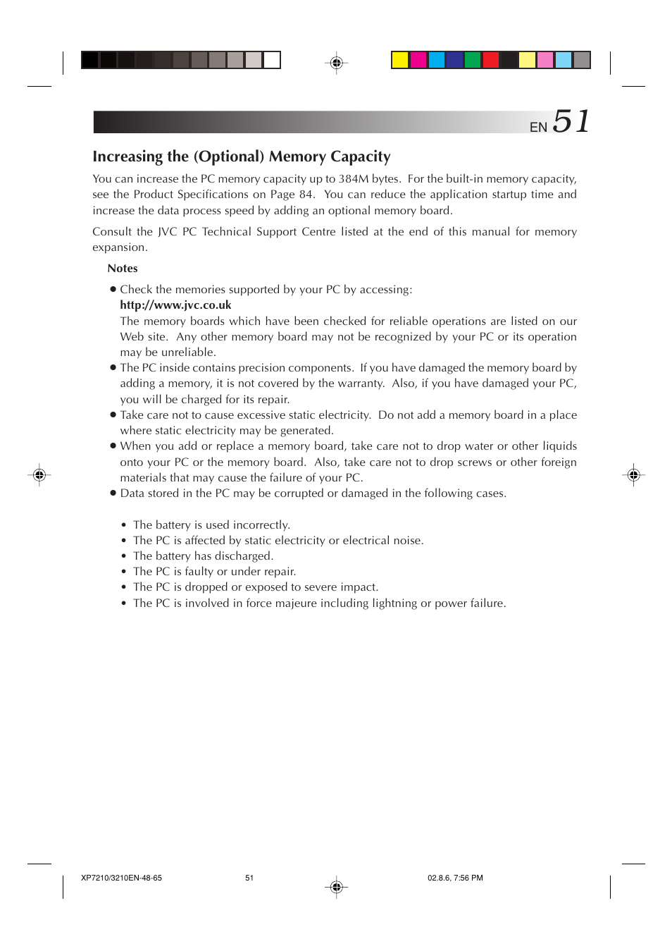 Increasing the (optional) memory capacity | JVC MP-XP7210GB User Manual | Page 51 / 90