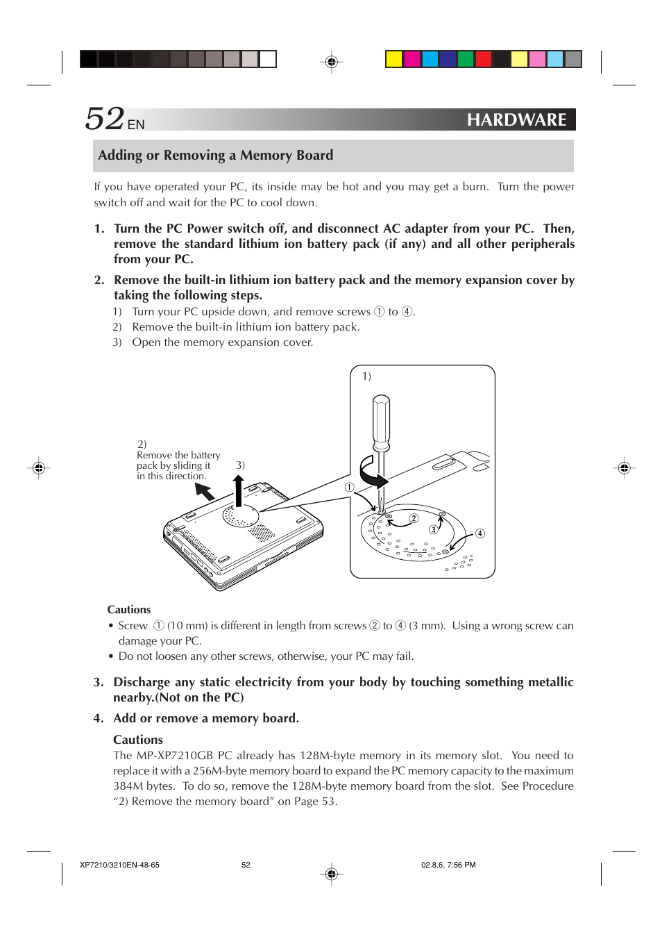 Adding or removing a memory board, Hardware | JVC MP-XP7210GB User Manual | Page 52 / 90