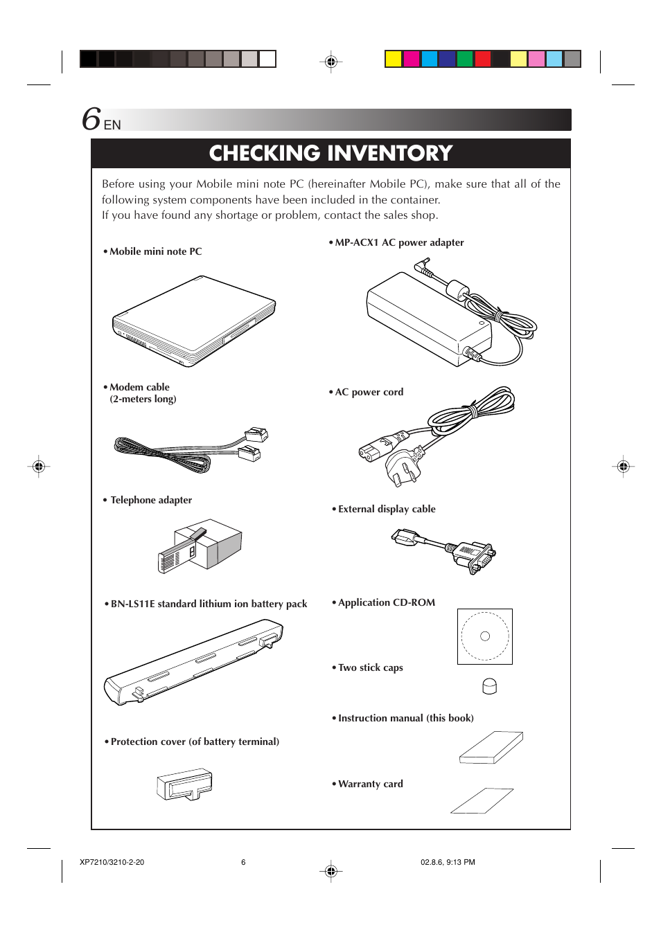 Checking inventory | JVC MP-XP7210GB User Manual | Page 6 / 90