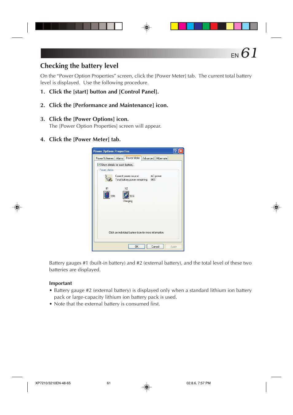 Checking the battery level | JVC MP-XP7210GB User Manual | Page 61 / 90
