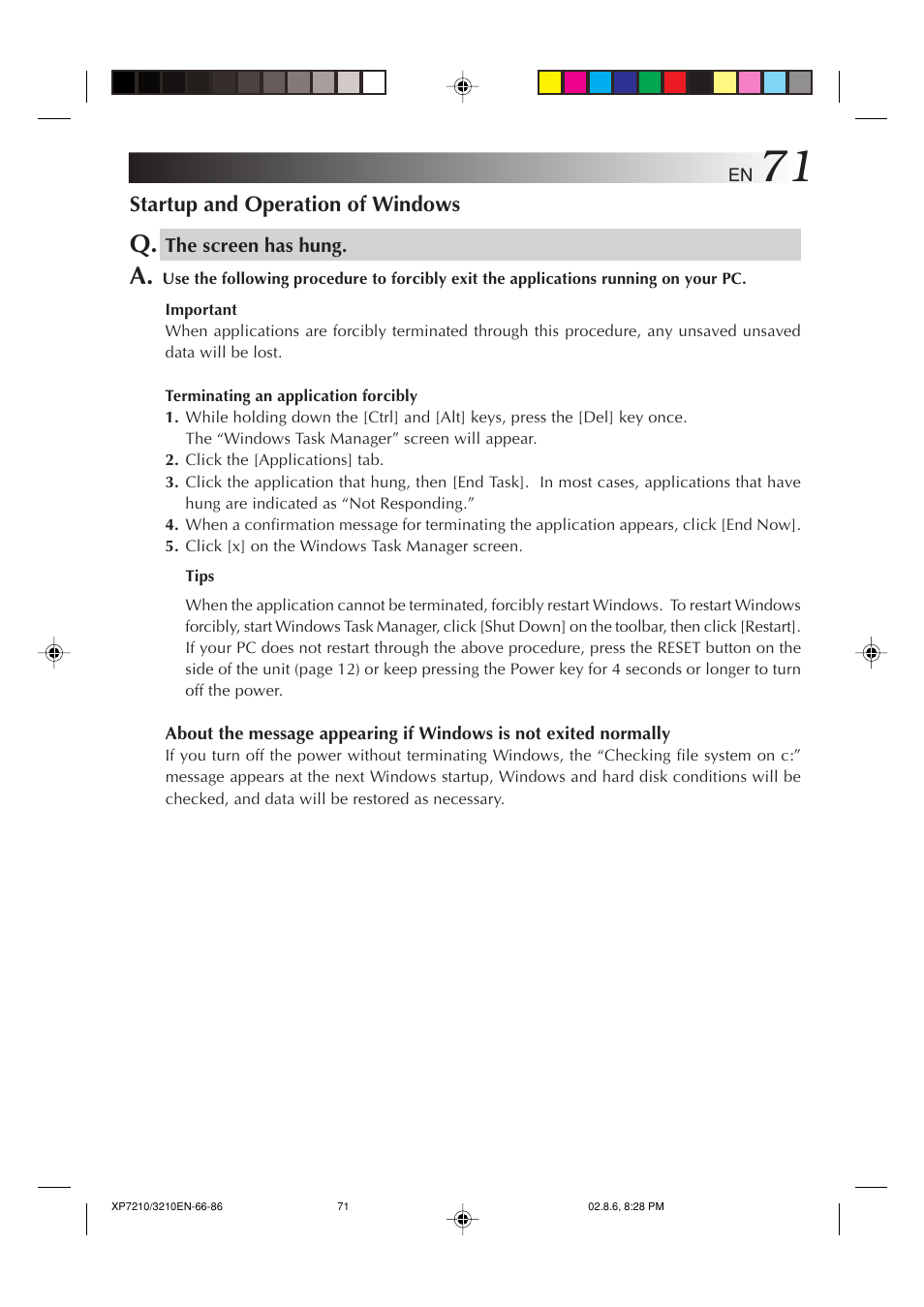 Startup and operation of windows | JVC MP-XP7210GB User Manual | Page 71 / 90