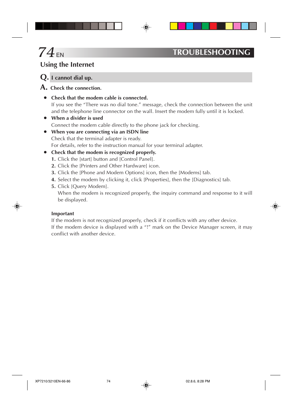 Using the internet, Troubleshooting | JVC MP-XP7210GB User Manual | Page 74 / 90
