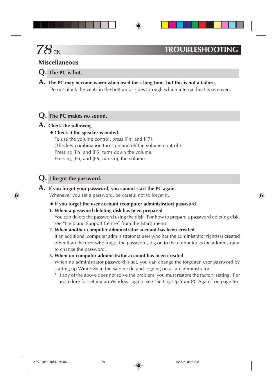 Miscellaneous, Troubleshooting | JVC MP-XP7210GB User Manual | Page 78 / 90