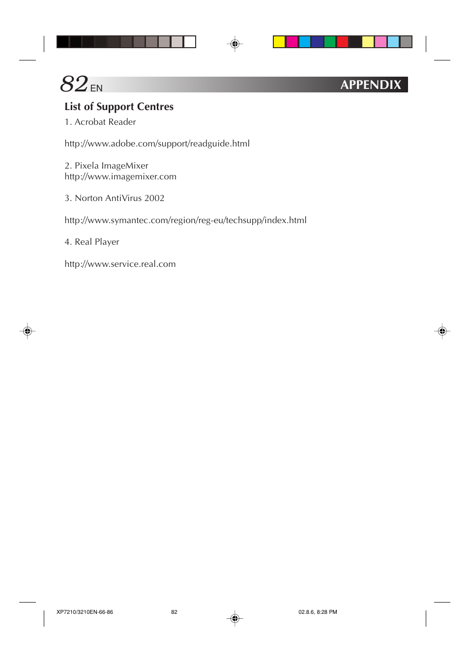 List of support centres, Appendix | JVC MP-XP7210GB User Manual | Page 82 / 90