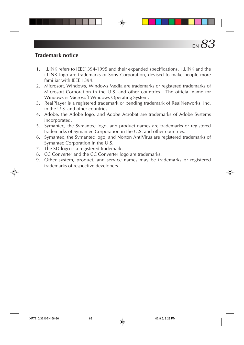 Trademark notice | JVC MP-XP7210GB User Manual | Page 83 / 90