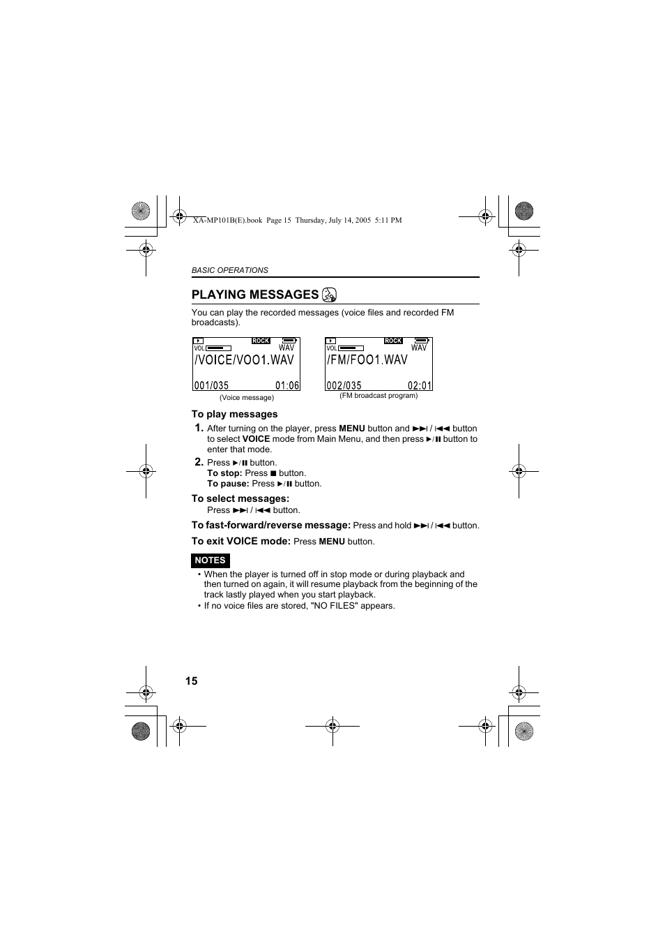 Playing messages, 15 and 18.) | JVC XA-MP101B/W User Manual | Page 16 / 40