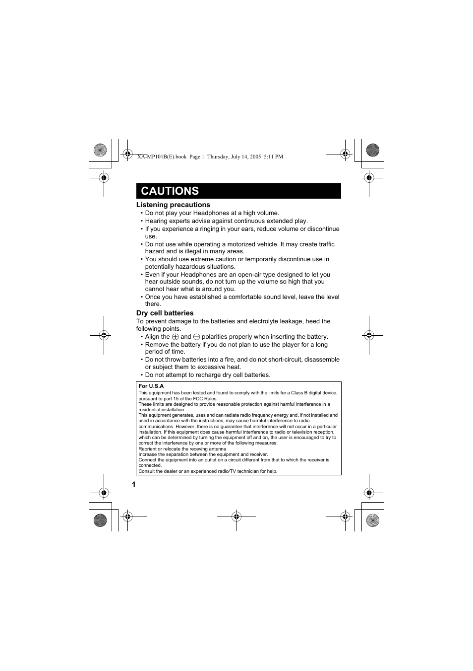 Cautions | JVC XA-MP101B/W User Manual | Page 2 / 40