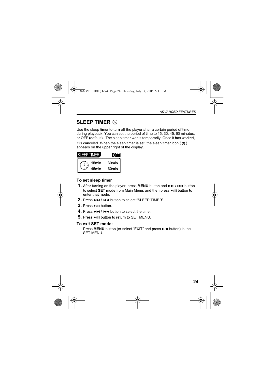 Sleep timer | JVC XA-MP101B/W User Manual | Page 25 / 40