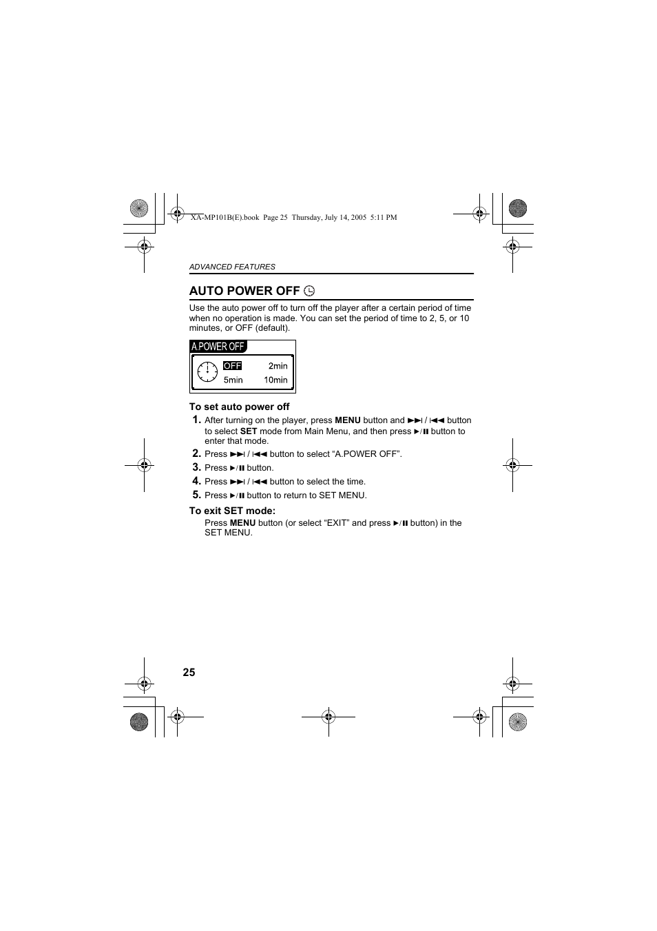 Auto power off | JVC XA-MP101B/W User Manual | Page 26 / 40
