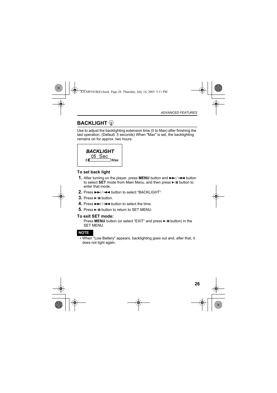 Backlight | JVC XA-MP101B/W User Manual | Page 27 / 40