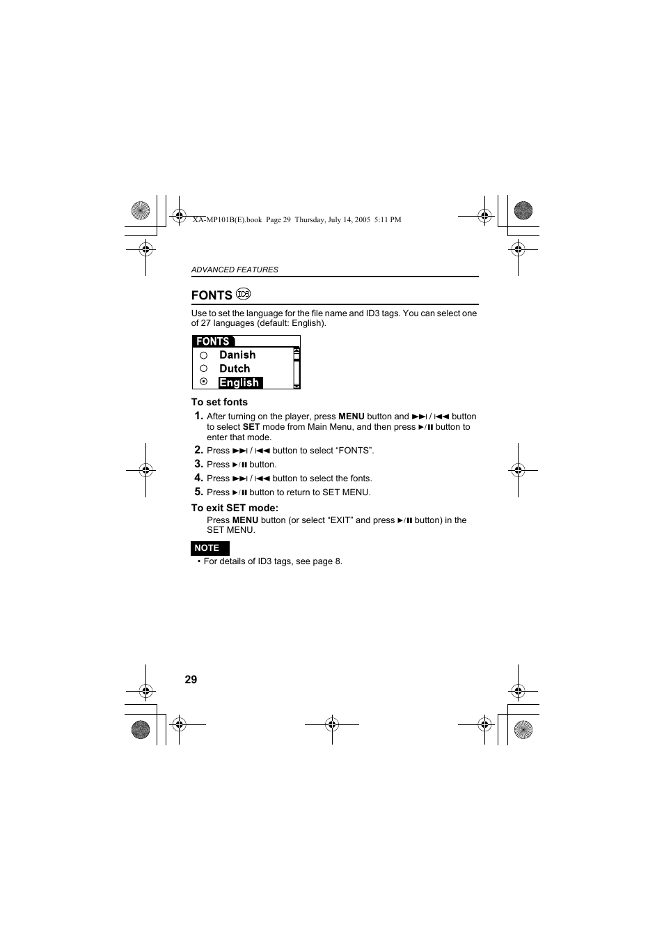 Fonts | JVC XA-MP101B/W User Manual | Page 30 / 40