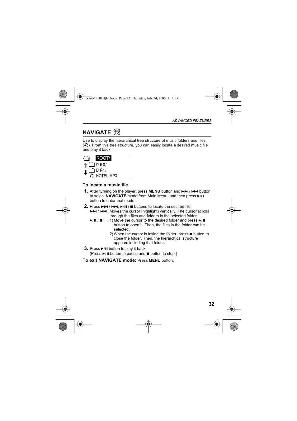 Navigate | JVC XA-MP101B/W User Manual | Page 33 / 40