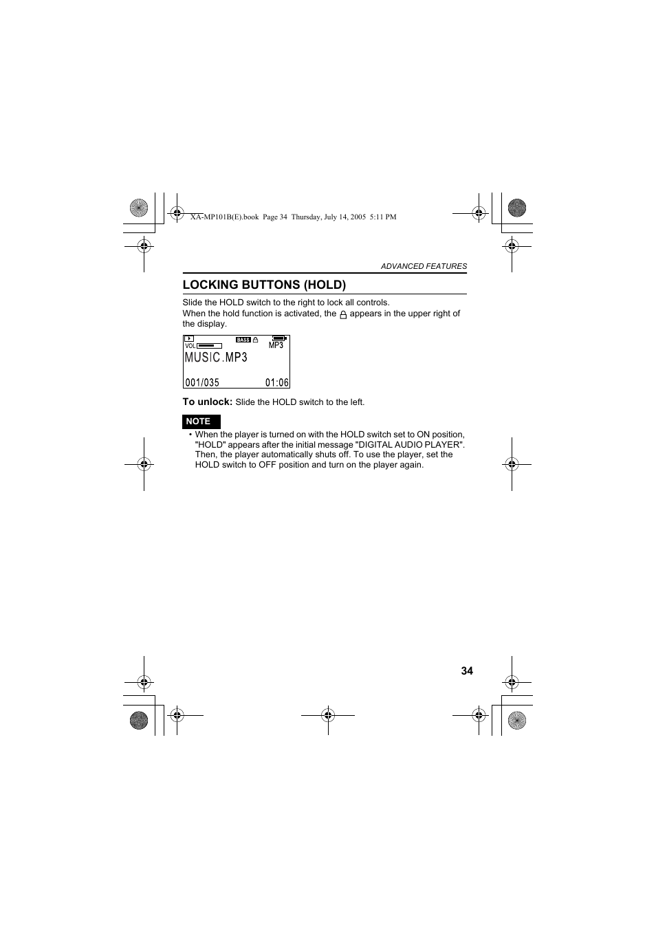 Locking buttons (hold) | JVC XA-MP101B/W User Manual | Page 35 / 40