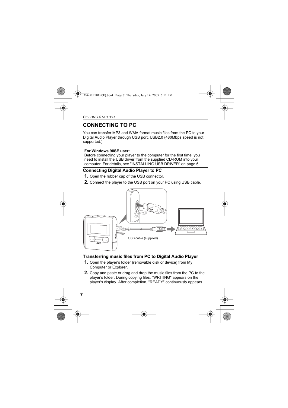 Connecting to pc | JVC XA-MP101B/W User Manual | Page 8 / 40